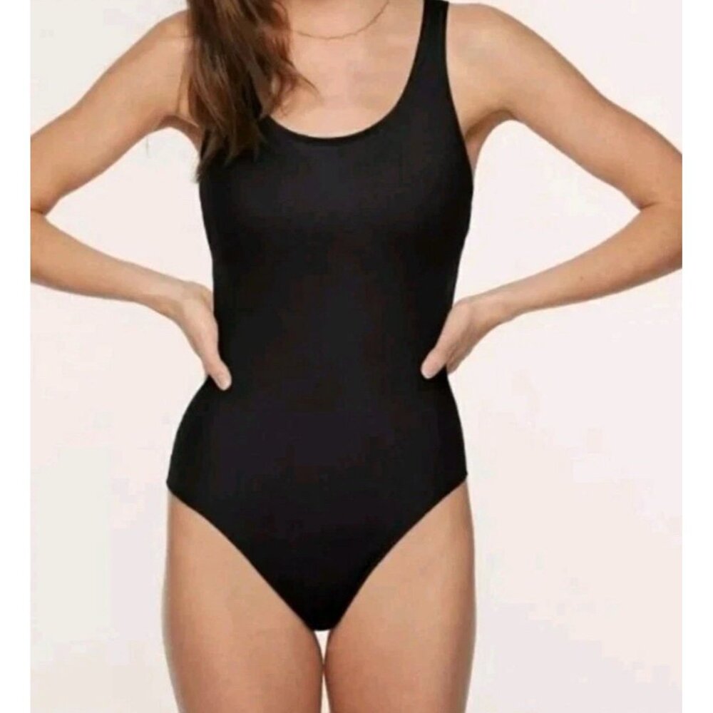 PINK by Victoria's Secret Black Scoop Neck Low Back One Piece Swimsuit Women's